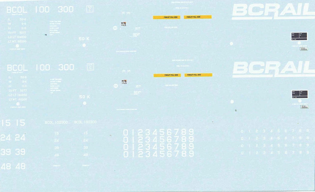 HDL-9 BCOL 50'6" Trenton Works 5277 Cu Ft Double Door Boxcar Decals (100300-100349)