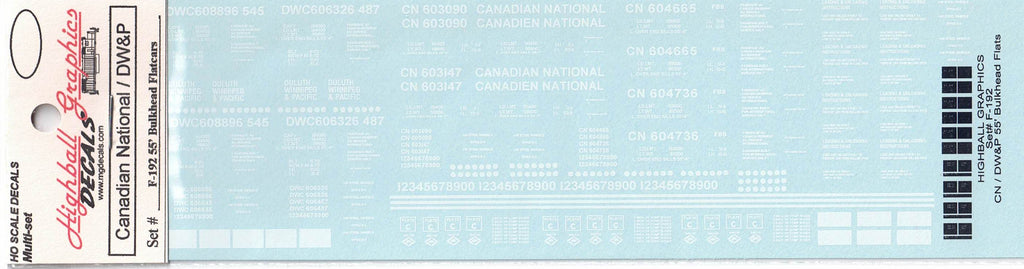 F-192 - CN/DW&P 55’ Bulkhead Flatcar Decals